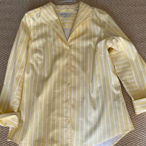 Yellow with white stripe blouse by Foxcroft, NYC. Size 10